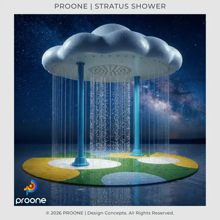 Rendered view of the Stratus Shower architectural cloud form
